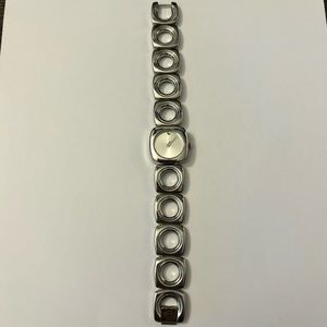 Vintage Square Silver Tone White Face Stainless Steel Quartz Wrist Watch